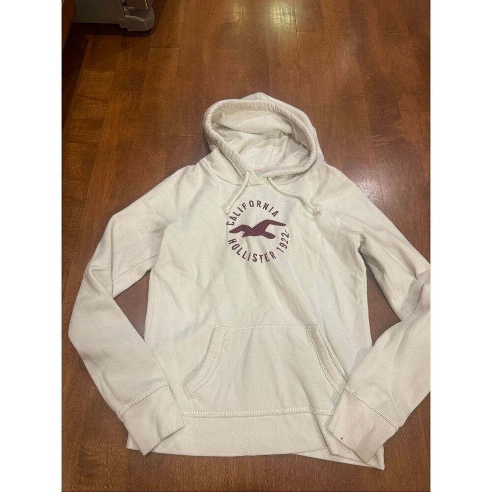 Hollister California Hoodie Womens Large Cream Pullover Logo Graphic Casual Y2K